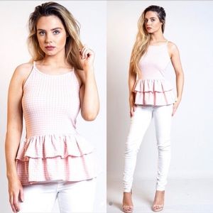 Brand New Pink & White Checkered Frill Tank Top